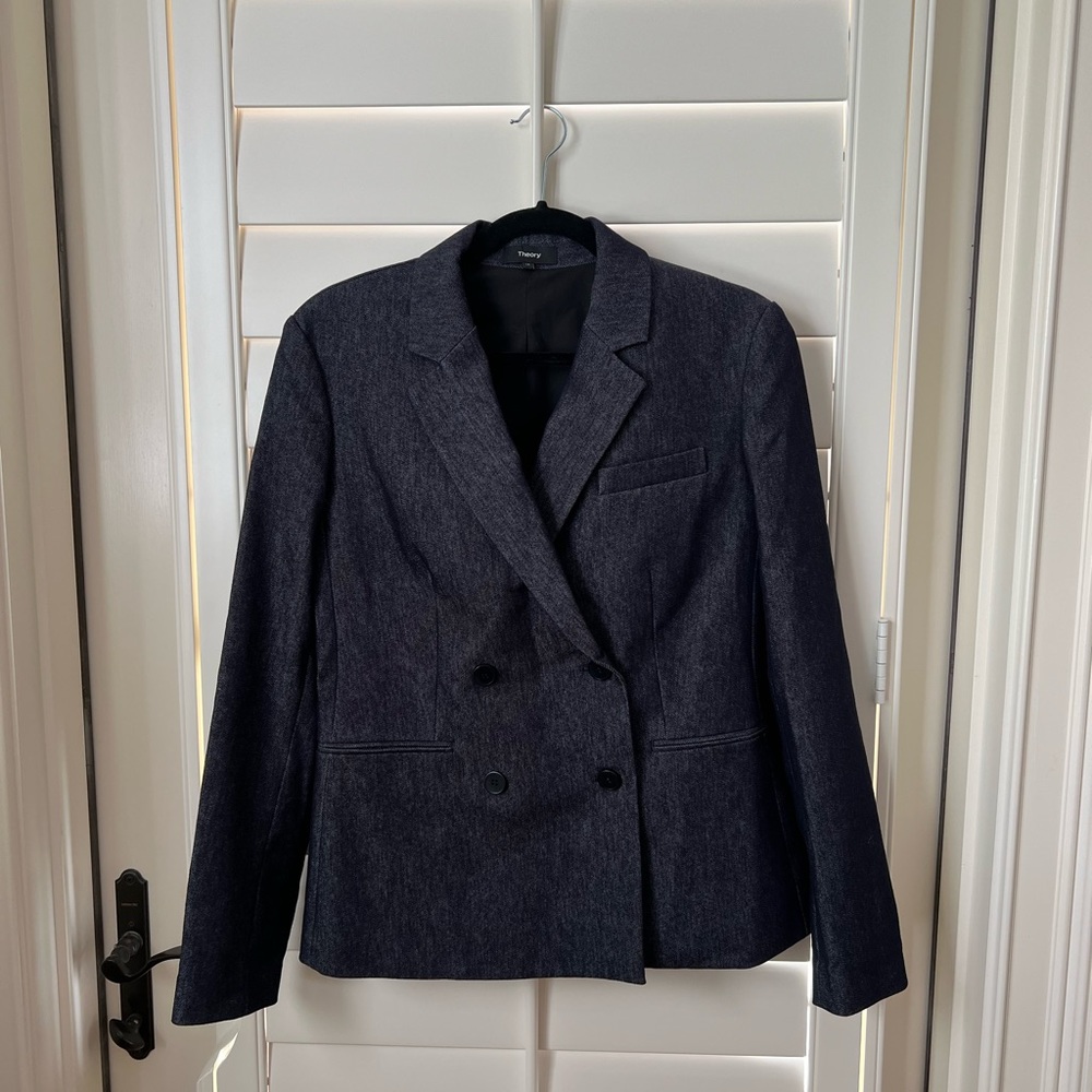 Theory Double Breasted Denim Blazer Size 10